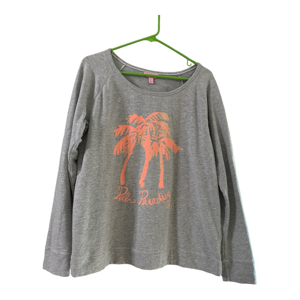 Lilly Pulitzer Light Gray Palm Paradise Sweatshirt - Picture 2 of 10